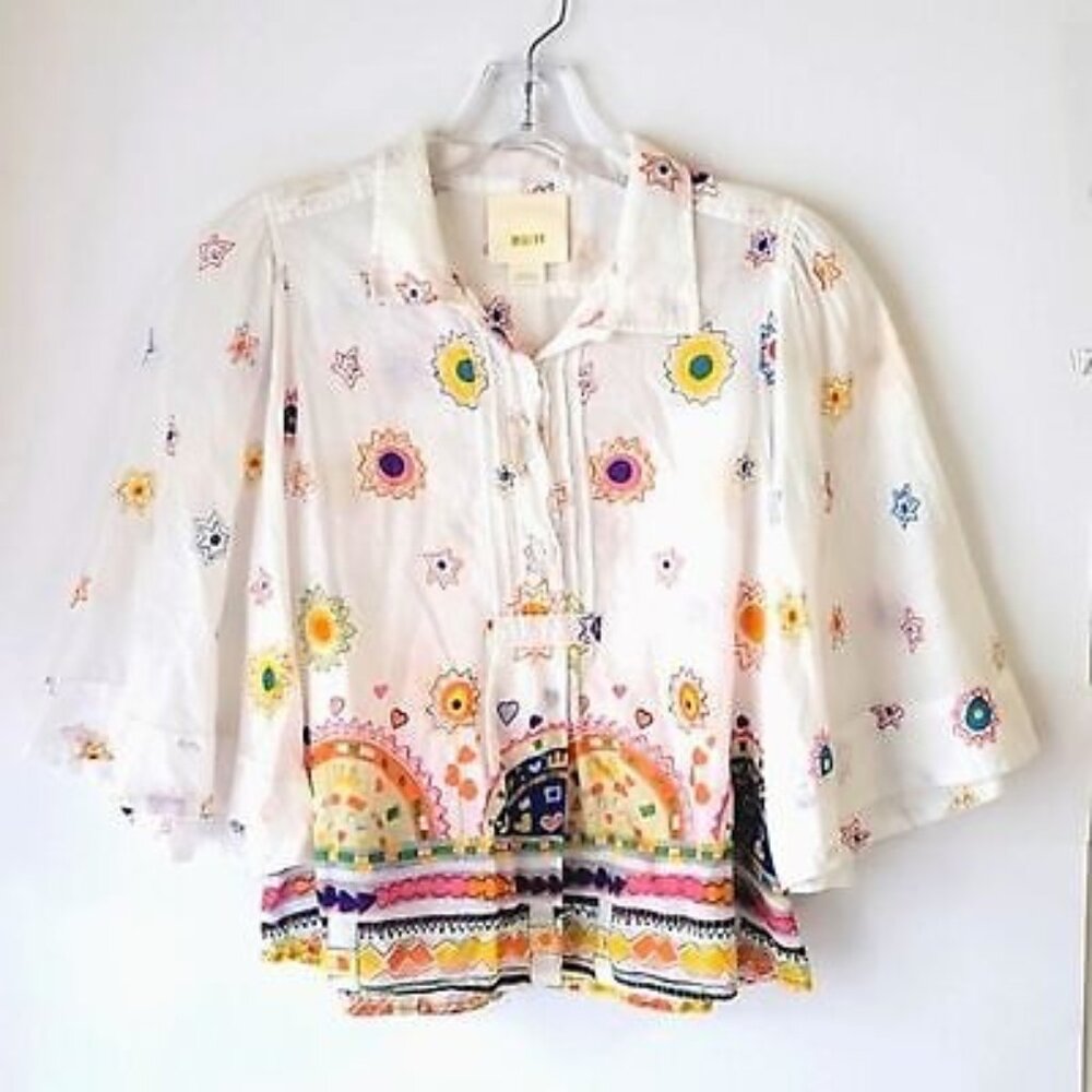 Anthropologie Maeve Eliot popover bell sleeves boho top women's size M - Picture 2 of 5